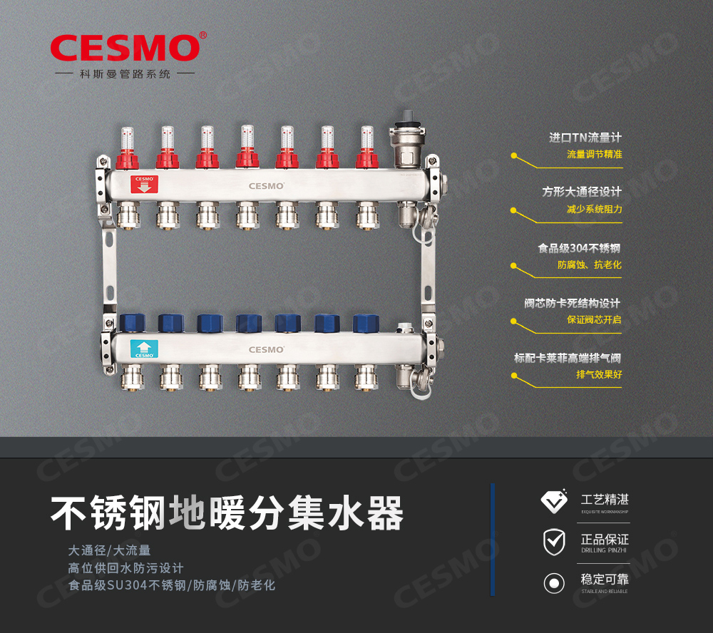 X1系列不锈钢地暖分集水器（带流量计...